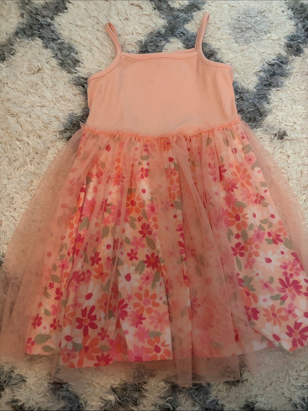 btween Pink Floral Tulle Dress